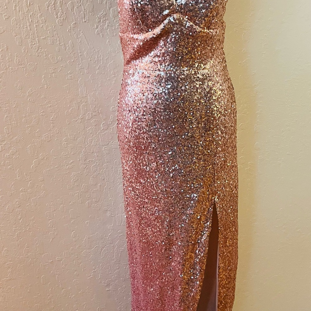B. Smart Strapless‎ Rose Gold Sequin Dress